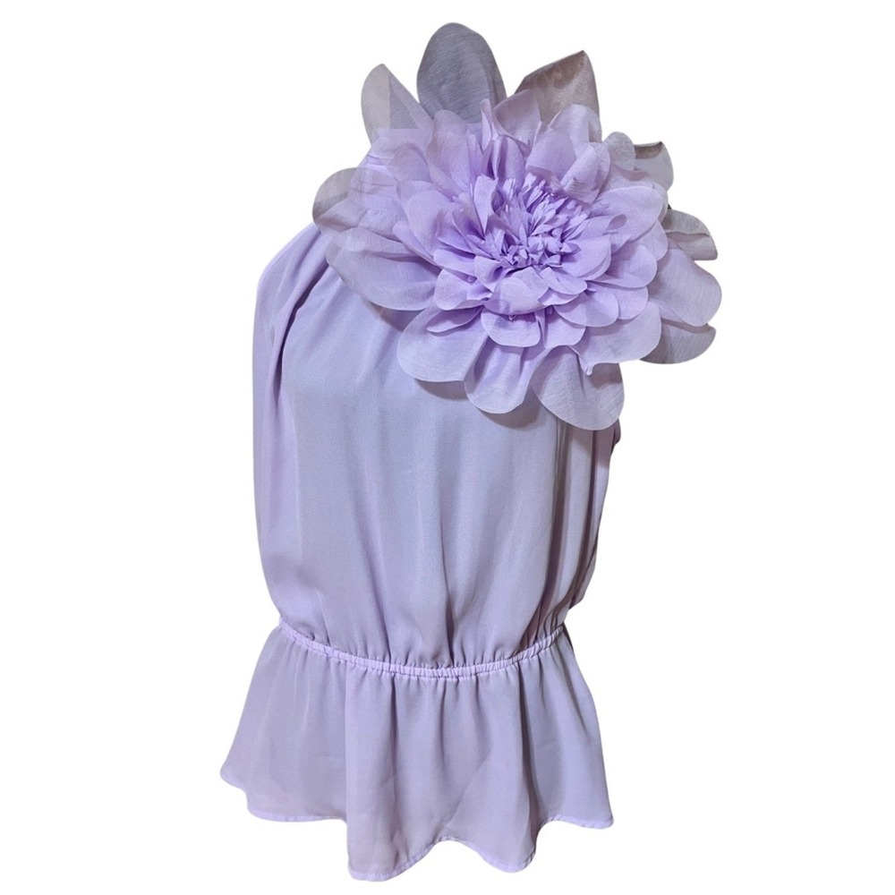 New York & Company Halter Top Women Large Lavender 4447 3D Flower NWT